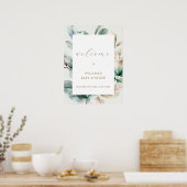 Moderne Boho Groene Bladeren Baby Shower Welkom Poster (Keuken)