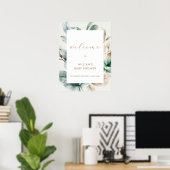 Moderne Boho Groene Bladeren Baby Shower Welkom Poster (Thuiskantoor)