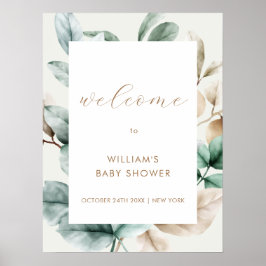 Moderne Boho Groene Bladeren Baby Shower Welkom Poster