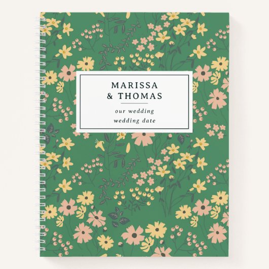 Moderne Boho Groene Bloemige Bruiloft Notitieboek (Voorkant)