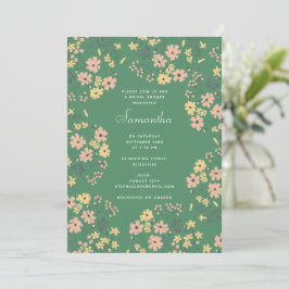 Moderne Boho Groene Bloemmotief Bruiloft Feest Kaart
