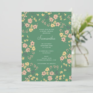 Moderne Boho Groene Bloemmotief Bruiloft Feest Kaart