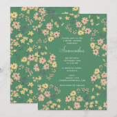 Moderne Boho Groene Bloemmotief Bruiloft Feest Kaart (Voorkant / Achterkant)