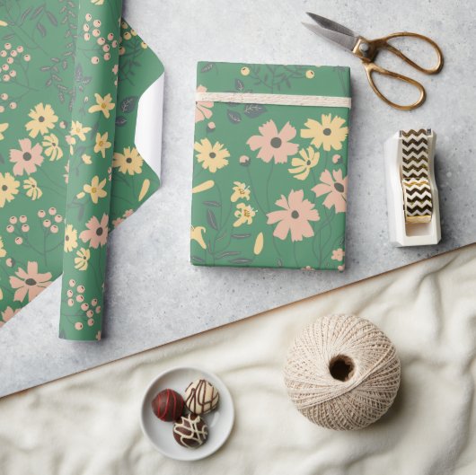Moderne Boho groene bloempatroon Cadeaupapier (Crafts)