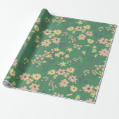 Moderne Boho groene bloempatroon Cadeaupapier (Uitgerold)