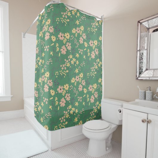 Moderne Boho groene bloempatroon Douchegordijn (In situ)