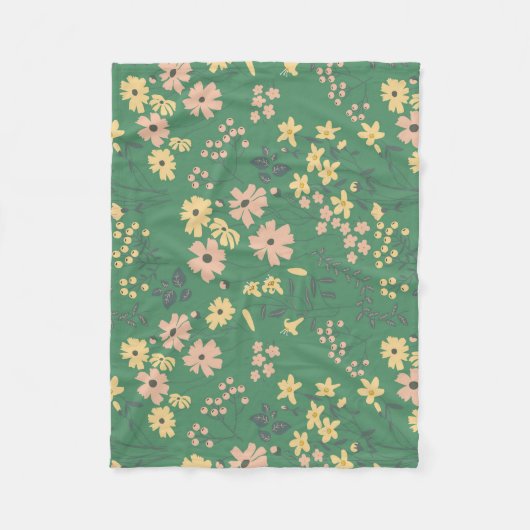 Moderne Boho groene bloempatroon Fleece Deken (Voorkant)