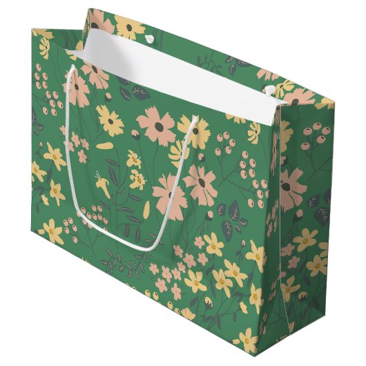 Moderne Boho Groene Bloempatroon Groot Cadeauzakje (Voorkant Gekanteld)