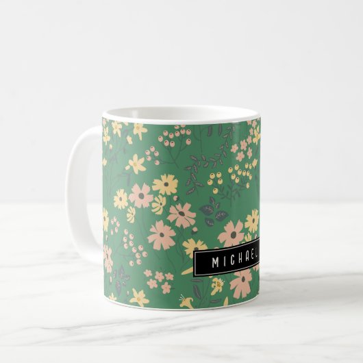 Moderne Boho groene bloempatroon Koffiemok (Voorkant links)