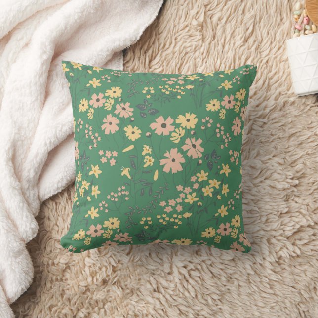 Moderne Boho Groene Bloempatroon Kussen (Deken)