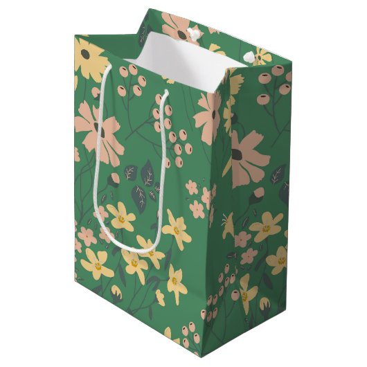 Moderne Boho groene bloempatroon Medium Cadeauzakje (Voorkant Gekanteld)
