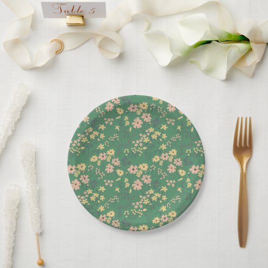 Moderne Boho Groene Bloempatroon Papieren Bordje (Huwelijk)