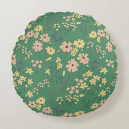 Moderne Boho groene bloempatroon Rond Kussen