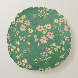 Moderne Boho groene bloempatroon Rond Kussen