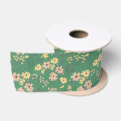 Moderne Boho groene bloempatroon Satijnen Lint (Spoel)