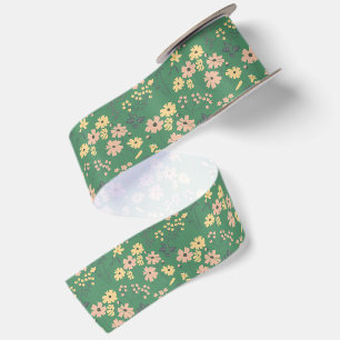 Moderne Boho groene bloempatroon Satijnen Lint