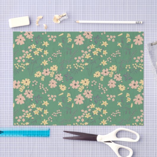 Moderne Boho Groene Bloempatroon Tissuepapier (Craft)