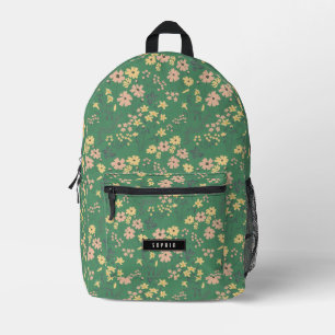 Moderne Boho Groene Bloemstuk Aangepaste Naam Bedrukte Rugzak