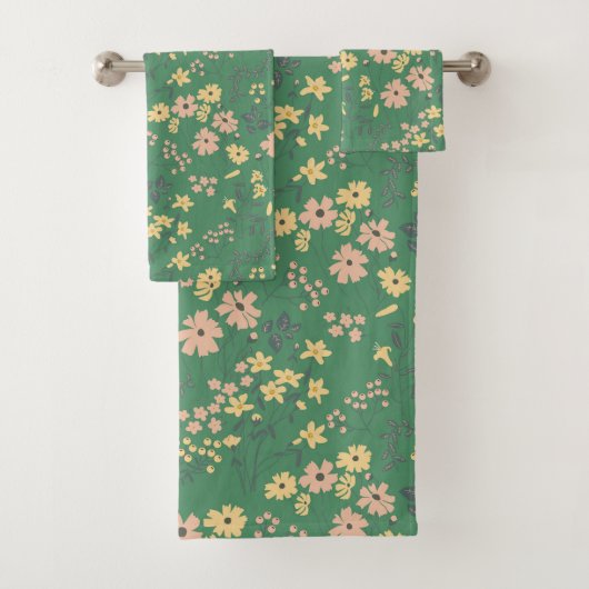 Moderne Boho Groene Bloemstukken Huisdecoratie Bad Handdoek (Insitu)