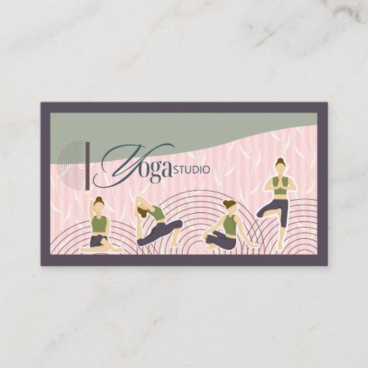 Moderne Boho Groene Roze Yoga Instructeur Visitekaartje (Voorkant)