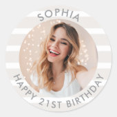 Moderne Boho Happy Birthday-foto Ronde Sticker (Voorkant)