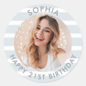 Moderne Boho Happy Birthday-foto Ronde Sticker (Voorkant)