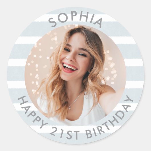 Moderne Boho Happy Birthday-foto Ronde Sticker (Voorkant)