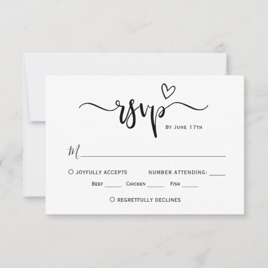 Moderne Boho Hart Kalligrafie Script Trouwen RSVP (Voorkant)