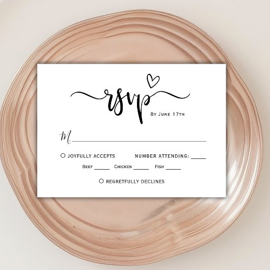 Moderne Boho Hart Kalligrafie Script Trouwen RSVP Kaartje