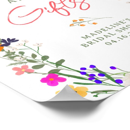 Moderne boho heldere wilde bloemen bruids teken poster (Hoek)