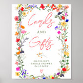 Moderne boho heldere wilde bloemen bruids teken poster (Voorkant)