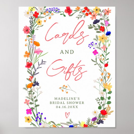 Moderne boho heldere wilde bloemen bruids teken poster (Voorkant)