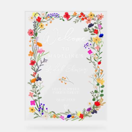 Moderne boho heldere wilde bloemen bruidswelkom acryl bord (Voorkant)