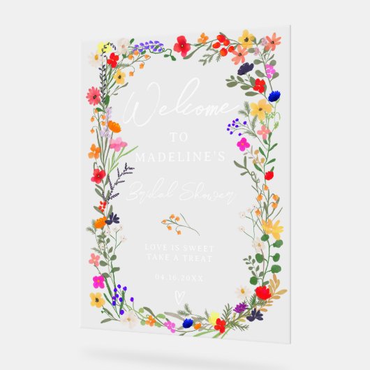 Moderne boho heldere wilde bloemen bruidswelkom acryl bord (Hoek)