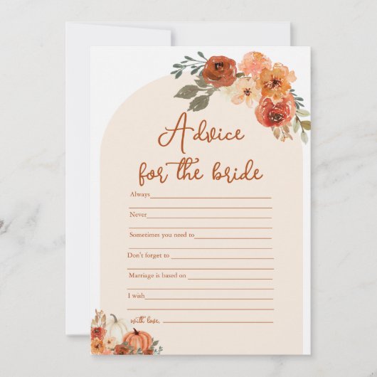 Moderne Boho Herfst Pompoen Advies voor de Bruid S Kaart (Voorkant)