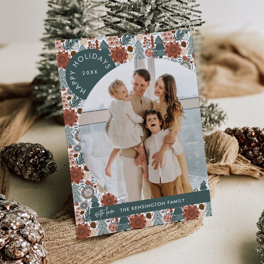 Moderne Boho Hygge Kerst Foto Vakantiekaart Kaart