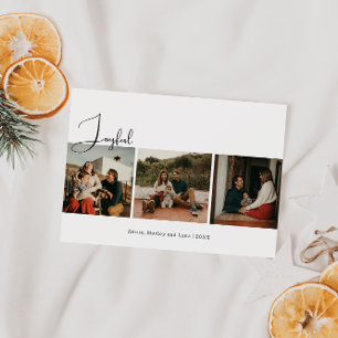 Moderne Boho Joyvolle Drie Foto Kerstmis Feestdagenkaart