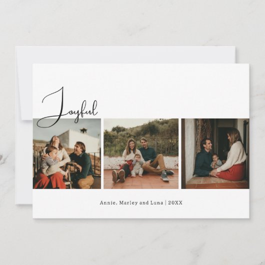 Moderne Boho Joyvolle Drie Foto Kerstmis Feestdagenkaart (Voorkant)