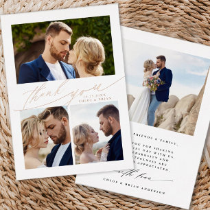 Moderne Boho kalligrafie 4 Foto bruiloft Dank je Folie Uitnodiging