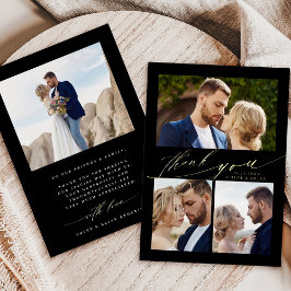 Moderne Boho kalligrafie 4 Foto bruiloft Dank je Folie Uitnodiging