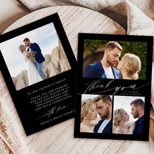 Moderne Boho kalligrafie 4 Foto bruiloft Dank je Folie Uitnodiging