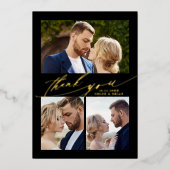 Moderne Boho kalligrafie 4 Foto bruiloft Dank je Folie Uitnodiging (Voorkant)