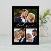 Moderne Boho kalligrafie 4 Foto bruiloft Dank je Folie Uitnodiging (Staand Voorkant)