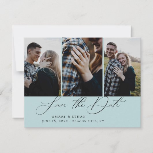 Moderne Boho kalligrafie Multi-Photo Save the Date Aankondiging (Voorkant)