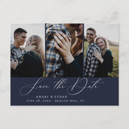 Moderne Boho kalligrafie Multi-Photo Save the Date Aankondigingskaart (Voorkant)