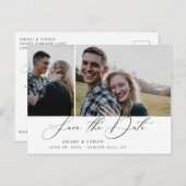 Moderne Boho kalligrafie Multi-Photo Save the Date Aankondigingskaart (Voorkant / Achterkant)