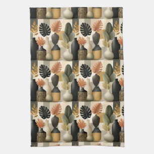 Moderne Boho Keramische Vazen en Botanische Blader Theedoek
