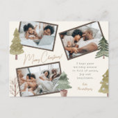Moderne Boho Kerst 3 foto collage dennenbomen Feestdagenkaart (Voorkant)