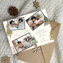 Moderne Boho Kerst 3 foto collage dennenbomen Feestdagenkaart