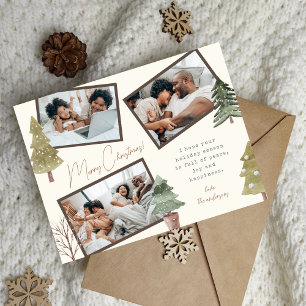 Moderne Boho Kerst 3 foto collage dennenbomen Feestdagenkaart